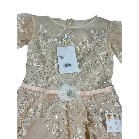 embellished flutter sleeve bow waist a line dress Long Beaded Prom Dress with Short Flutter Sleeves Navy / 6
